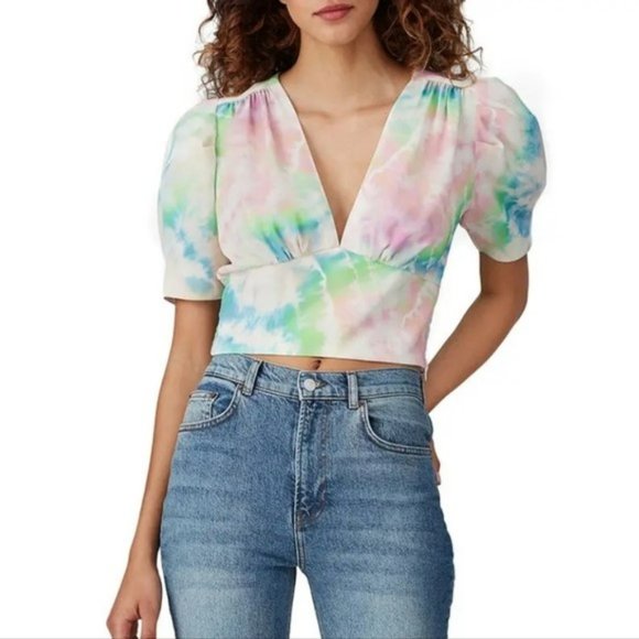 Amanda Uprichard Pink and Green Crop Top - Picture 1 of 5